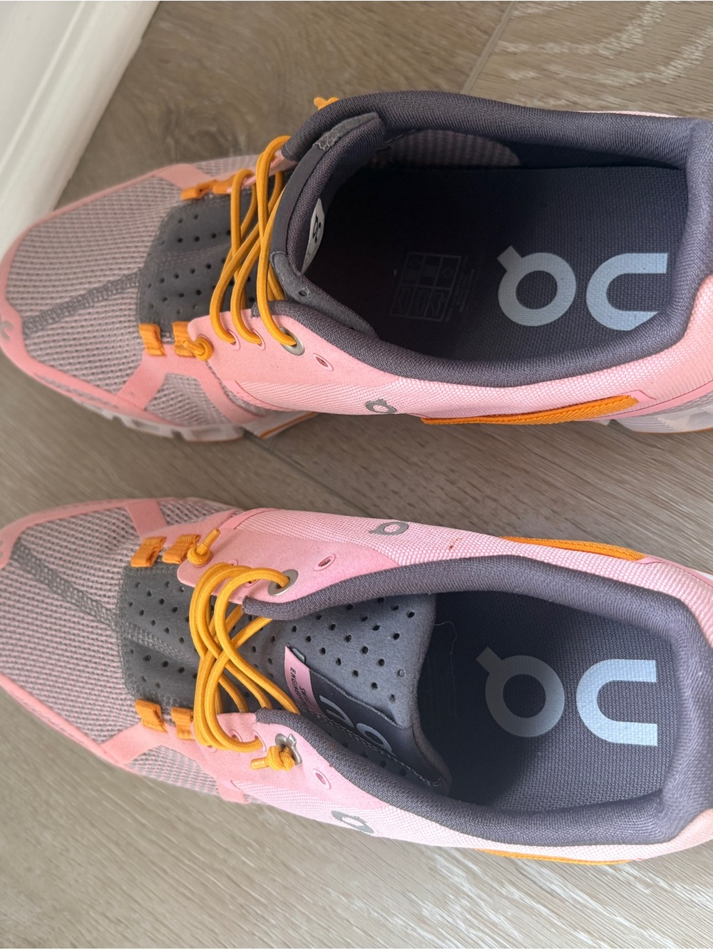 On Running Women's Pink and Yellow Cloud Trainers - Picture 2 of 4